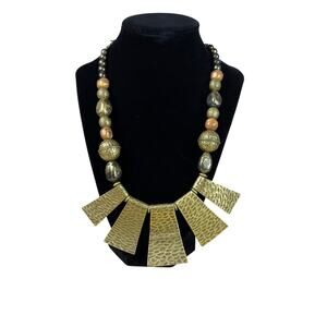 VCLM Hammered Brass Tribal Statement Necklace Boho